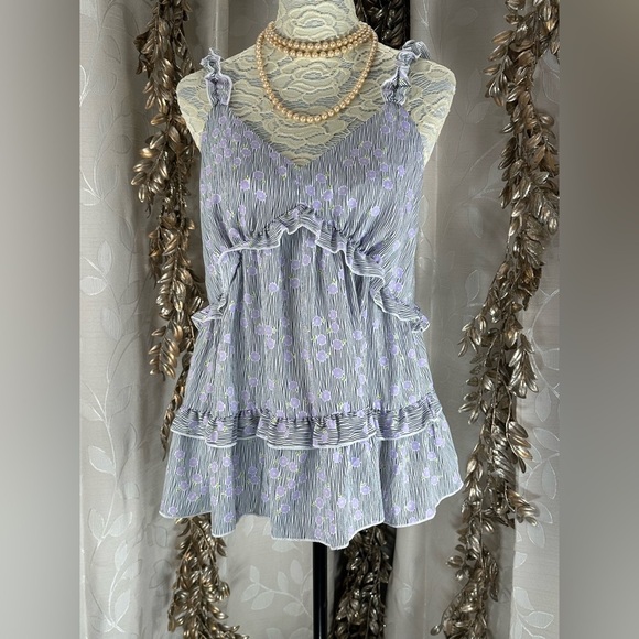 Hailey & Co Ruffle Tiered Striped Floral Tank Top - Medium Cottagecore Boho Chic - Picture 1 of 7
